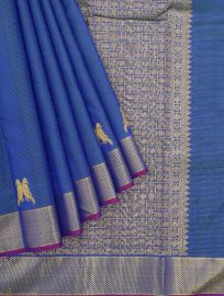 Arani Pure Silk Fine Striped with Floral Chakra Butta Grid Pallu Saree