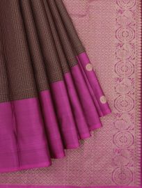 Pure Silk Fine Checks and Round Butta with Diamond Brocade Pallu Saree