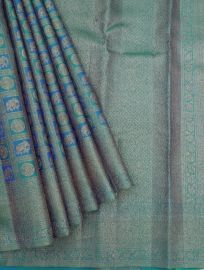 Gracecharm Pure Silk Elephant Chakra Checks with Diamond Brocade Pallu Saree