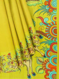 Vivaha Kanchipuram Pure Silk Self Circular Medallion Check with Animal Floral Pallu Saree