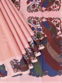Vivaha Kanchipuram Pure Silk Check Butta with Peacock Floral Pallu Saree