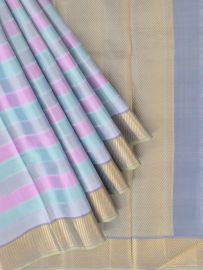 Vivaha Kanchipuram Pure Silk Pastel Stripe with Diagonal Zari Pallu Saree