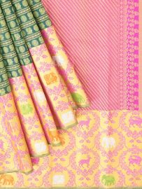 Vivaha Arani Pure Silk Annapakshi Butta with Diagonal Stripe Pallu Saree