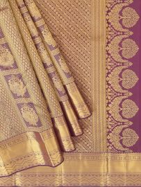 Vivaha Kanchipuram Pure Silk Floral Panel Brocade with Diagonal Floral Stripe Pallu Saree