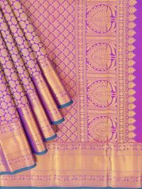 Vivaha Kanchipuram Pure Silk Geometric Floral Check with Zari Border Saree