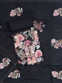 Graceful Essence Timeless Classic Black Cotton Dress Material