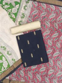 Graceful Essence Geometric Butta with Raw Silk Floral Dupatta Dress Material