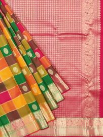 Vivaha Pure Silk Kanchipuram Checked and Butta Design with Zari Border Saree