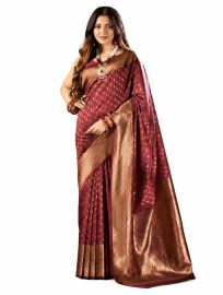 Gracecharm Art Silk Butta with Paisley Floral Brocade Pallu Saree