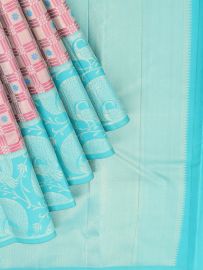 Vivaha Kanchipuram Pure Silk grid checks interwoven zari floral buttas With intricate fine peacock motifs saree