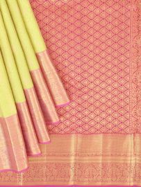Gracecharm Pure Silk Traditional Fine diamond mesh grid layout woven with intricate gold thread Border saree 
