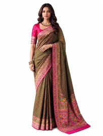 Gracecharm Katan Silk Butta with Floral Pallu Saree