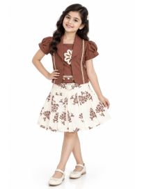 Graceful Essence Girls Floral Applique Jacket Top and Pleated Mini Skirt Set