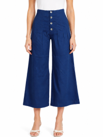 Kanmanie Poly Cotton Button Pleated Wide-Leg Palazzo Pants