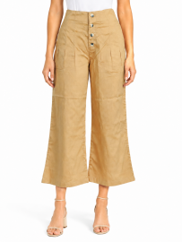 Kanmanie Poly Cotton Button Pleated Wide-Leg Palazzo Pants