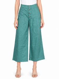 Kanmanie Poly Cotton Front Button Pleated Wide-Leg Palazzo Pants