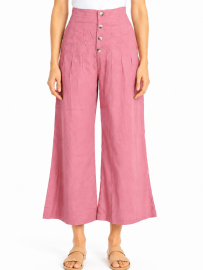 Kanmanie Poly Cotton Button-Front Pleated Wide-Leg Palazzo