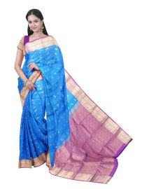 Gracecharm Silk Floral Butta Stripe with Floral Jaal Pallu Saree