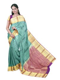 Gracecharm Silk Geometric Floral Butta with Diamond Lattice Pallu Saree