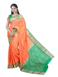 Barathanatiyam Silk Leaf Butta with Peacock Floral Arch Pallu Saree