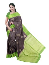 Gracecharm Pure Soft Silk Floral Butta with Chevron Brocade Pallu Saree