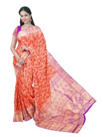Gracecharm Silk Floral Vine Jaal with Floral Medallion Pallu Saree