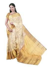 Gracecharm Pure Silk Elephant Floral Jaal with Diamond Lattice Pallu Saree