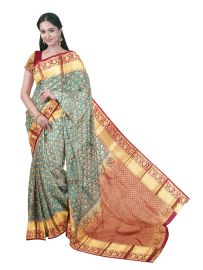 Vivaha Pure Silk Kanchipuram Paisley Floral Butta with Diamond Lattice Pallu Saree