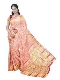 Gracecharm Silk Floral Vine Jaal with Geometric Check Pallu Saree