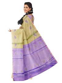 Kanmanie Soft Silk Floral Butta with Lotus Medallion 5 Inch Turning Border Saree