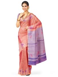 Kanmanie Soft Silk Floral Butta with Lotus Scallop 5 Inch Turning Border Saree