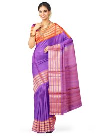 Kanmanie Soft Silk Butta with Geometric Stripe Pallu Traditional Border Saree