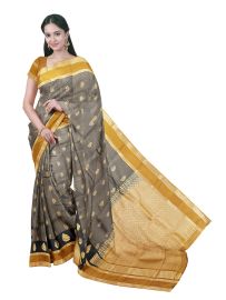 Gracecharm Silk Zari Check Floral Butta with Fine Geometric Brocade Pallu Saree