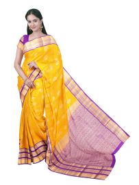 Gracecharm Silk Floral Vase Butta with Floral Vine Stripe Pallu Saree