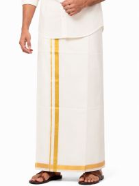 Men’s Traditional White Pure Silk Dhoti Off White