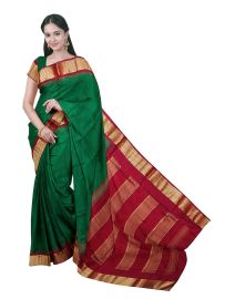 Traditional Arani Pure Silk Nine Yards Plain with Zari Border Saree