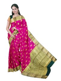 Gracecharm Emerald Glow Mysore Silk Butta Design with Zari Border Saree