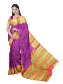 Gracecharm Emerald Glow Mysore Silk Checked Design with Zari Border Saree
