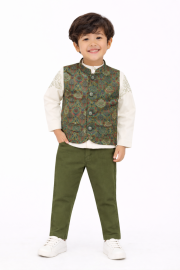 Gracecharm Boys Jacquard Ethnic Vest and Pants Set