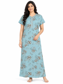 EasyCharm Rayon Floral Printed Decorative V-Neck Nighty