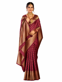 Gracecharm Art Silk Butta with Paisley Floral Brocade Pallu Saree