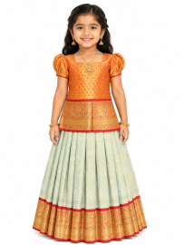 Gracecharm Silk Floral Leaf Jaal with Contrast Border Pattu Pavadai Material