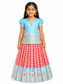 Gracecharm Silk Elephant Butta with Contrast Border Pattu Pavadai Material