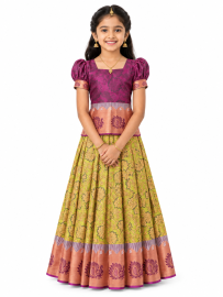 Gracecharm Art Silk Floral Vine Jaal Peacock Border Pattu Pavadai Material