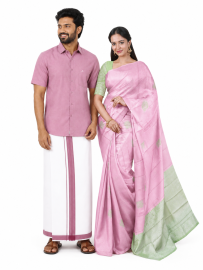 Couple Combo Pink Shirt and Dhoti Set with Saree