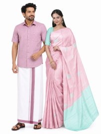 Couple Combo Dusty Mauve Shirt and Dhoti Set with Saree