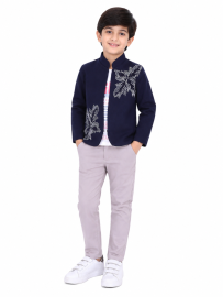 Gracecharm Boys Hosiery Casual Overcoat with T-Shirt and Pant Set