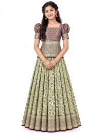 Gracecharm Art Silk Floral Jaal Ornamental Brocade Pattu Pavadai Material