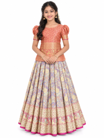 Gracecharm Pure Silk Floral Jaal Peacock Elephant Brocade Pattu Pavadai Material