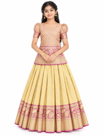 Gracecharm Pure Silk Floral Jaal with Floral Brocade Pattu Pavadai Material